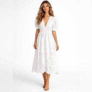 Ganni white Broderie Anglaise Midi Dress size 36 US 4 eyelet organic cotton